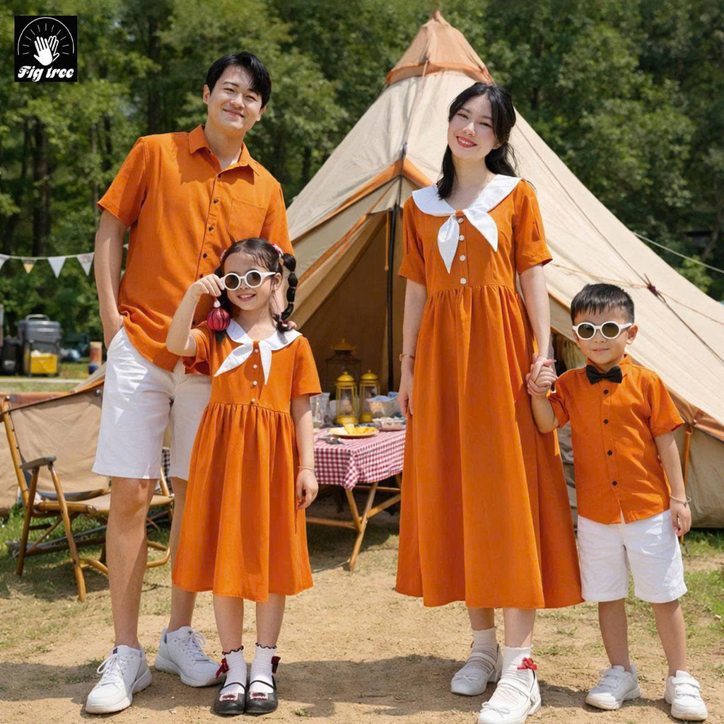 Đồng Phục Gia Đình Fig Tree Màu Cam Đũi, Áo Sơ Mi Nam Đầm Nữ Trendy Đi Biển, Du Lịch Nổi Bật