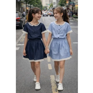 Đầm Bé Gái jean mềm hàn quốc size đại cồ 18-45kg – Váy Bé Gái lớn size đại Màu Xanh Thanh Lịch 6–15 Tuổi