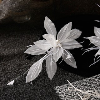 1 Bộ Vintage Cô Dâu Mũ Lông Vũ Trắng Kẹp Tóc Hoa