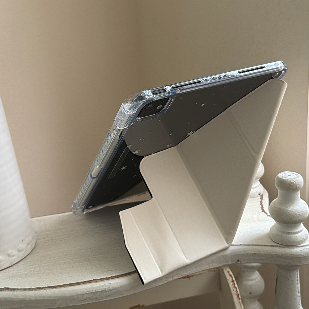 Vỏ Cứng Gấp Chữ Y Da Trắng Ngôi Sao Cho Mini6 Mini7 A17Pro IPad 5 6 7 8 9 10 11 12 A16 A19 Air 2 3 4 5 6 7 Air 11 M2 M3 M4 Pro11 Pro13 M4 M5 2024 2025 Khe cắm bút chì 2026