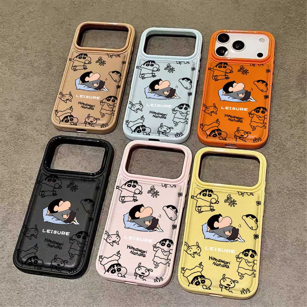 Ốp lưng Crayon Shin-chan Cam Nâu Độc Đáo Chống Sốc Da Gai Cho Nam Nữ Cấp iPhone 17/16/15/14/13/12/11/X/XS Max Pro M