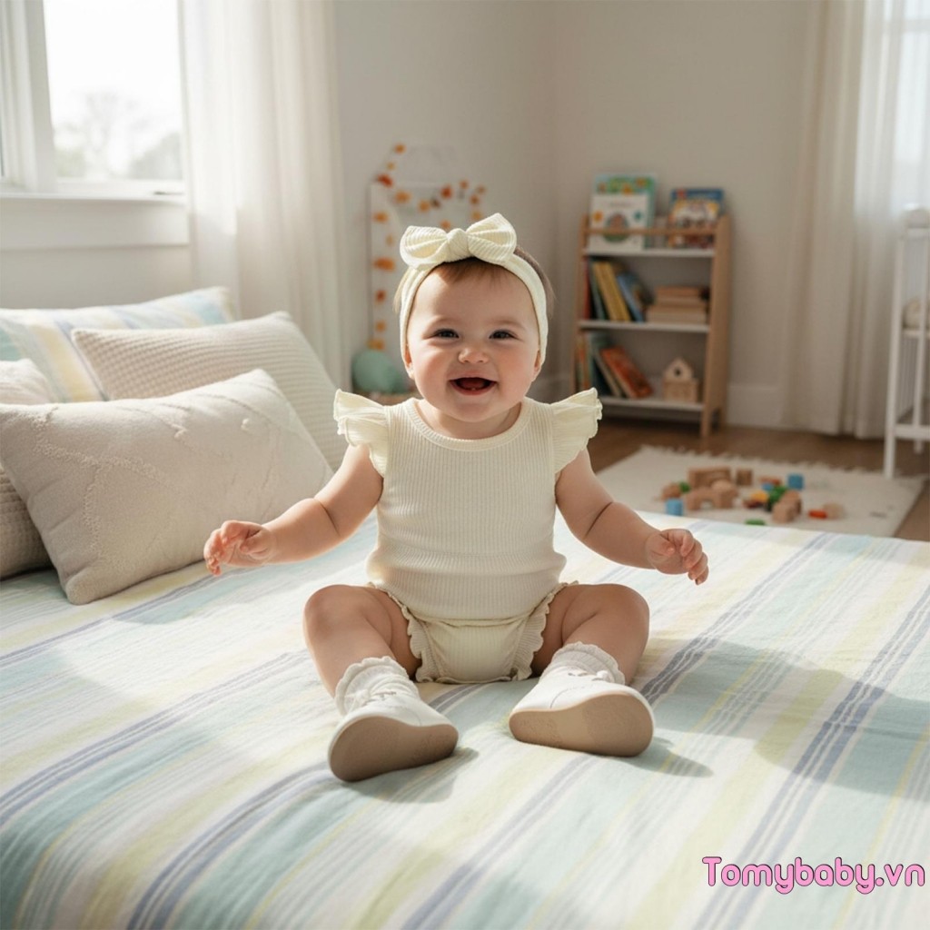[lpDL] Bộ áo liền quần cổ tròn tay bay cho bé gái có băng đô mùa hè chắc chắn
