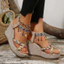 Mũi Tròn Dày Đế Nêm Gót Sandal Nữ Phổ Biến Bện Gai Dây Đàn Hồi Phong Cách Bohemian Giày Cao Gót CRUV
