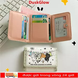 Ví ngắn DUSKGLOW, Ví đựng tiền xu có khóa nhỏ, Túi đựng thẻ da PU hình mèo dễ thương gấp ba lần thời trang dành cho nữ sinh viên