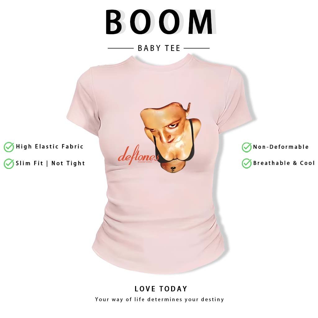 BOOM Áo Baby Tee Nữ Cotton Ôm Body-Áo Thun Ngắn Tay Y2K In Hình PhongCách Mùa Hè, Cổ Tròn Hàng Đầucách hàn quốc phongQ46