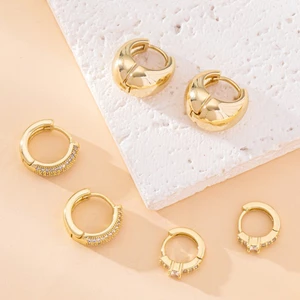 Mạ đồng 14K vàng thật bông tai hình học kim cương, thiết kế đơn giản, sang trọng