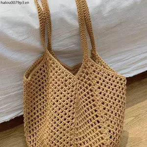 Lười Tote Phong Cách Mới Thường Ngày Đi Biển Túi Đeo Vai Rơm Handmade Dung Tích Lớn Kỳ Nghỉ Dệt Rỗng
