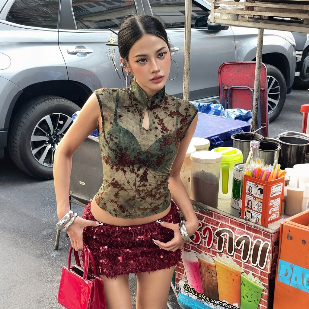 CuteNew Áo Tank Top Nữ Gợi Cảm Hoa Mai In Hình, Co Dãn, Thích Hợp Cho Câu Lạc Bộ Và Đường Phố