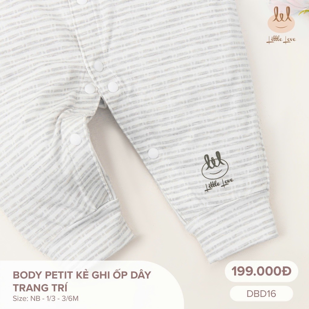 Bộ Body sơ sinh Vải petit [ Mềm, mỏng, mát thấm hút co dãn siêu tốt] dành cho bé Lil Little Love (DBD16)