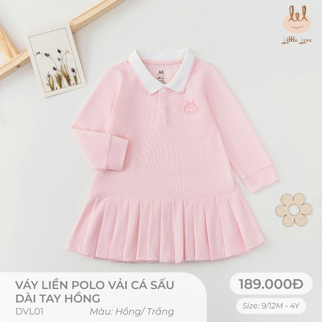 Váy liền polo cá sấu dài tay hồng dành cho bé Lil Little Love (DVL01)