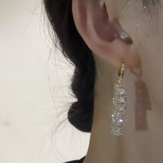 Bông tai hình chữ nhật zircon phong cách mới từ châu Âu và Mỹ