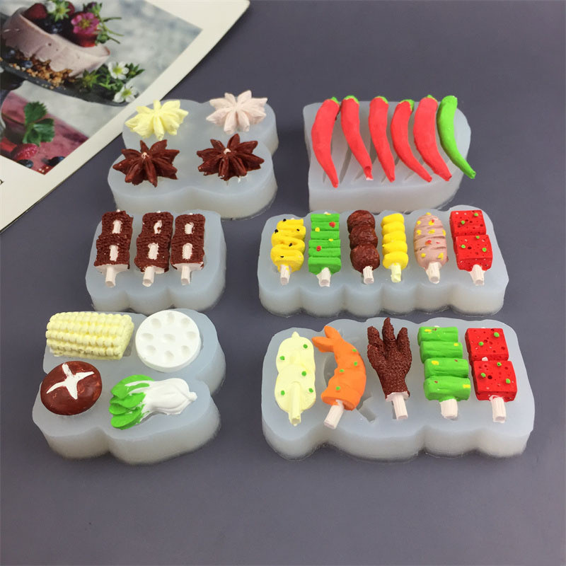Mini Thực Phẩm Chơi Xiên Khuôn Silicon DIY Lẩu Thành Phần Ngôi Sao Anise Ớt Khuôn Silicon Fondant Chocolate Nhà Bếp Nướng Trang Trí Khuôn