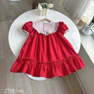 [8-26kg] Váy Đỏ Noel Tết Đuôi Cá Cổ Bèo Chất Thô Lụa Cho Bé Gái