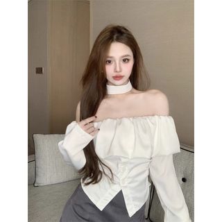 Áo sơ mi nữ xuân thu 2025 chất liệu trắng nguyên chất, xếp ly xù cổ phẳng - Phong cách mới cao cấp