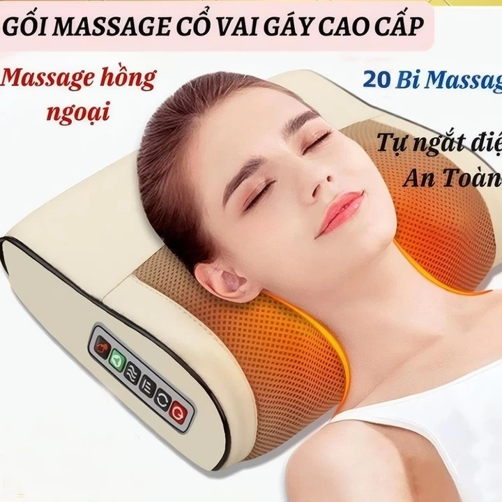 Gối Massage Hồng Ngoại cổ vai gáy, máy massage 20 bi cao cấp hỗ trợ mát xa vùng cổ,vai gáy toàn thân