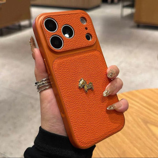 Bảo Vệ Toàn Diện Mạ 3D Ngựa Vàng Cam Da PU Ốp Lưng Điện Thoại iPhone 17Promax 17Pro 13 14 15 16 Pro Max Chống Sốc Nữ Vỏ Điện Thoại Di Động