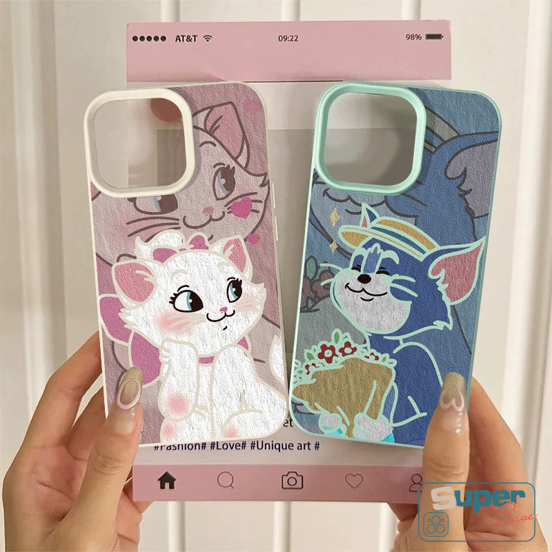 Ốp Lưng Tương Thích Cho IPhone 13 15 16 11 17 14 12 Pro Max XR 15 14 17 16 13 Pro 16 14 15 Plus X XS Max Thời Trang Sáng Tạo Cặp Đôi Mèo Dễ Thương Hoa Marie Họa Tiết Da Da Cảm Giác Bao