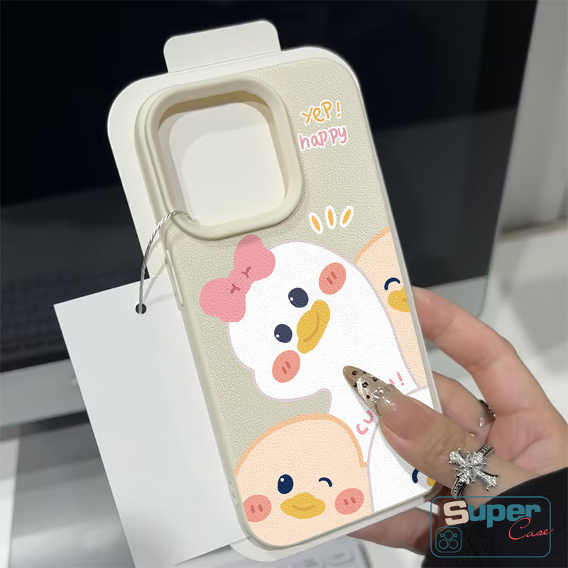 Ốp Lưng Tương Thích Cho IPhone 17 13 15 16 11 14 12 Pro Max XR 13 15 14 17 16 Pro 15 16 14 Plus X XS Max Hoạt Hình Thời Trang Vịt Dễ Thương Nơ Họa Tiết Da Da Cảm Thấy Bao