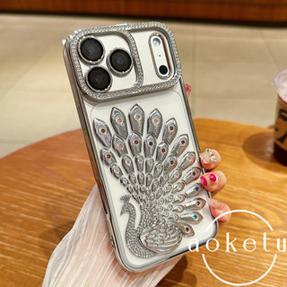 Thích hợp cho vỏ điện thoại con công mạ điện Apple 17promax iPhone 16 có màng ống kính 15promax trong suốt 14 kim cương giả bao gồm tất cả chống rơi 13pro vỏ bảo vệ