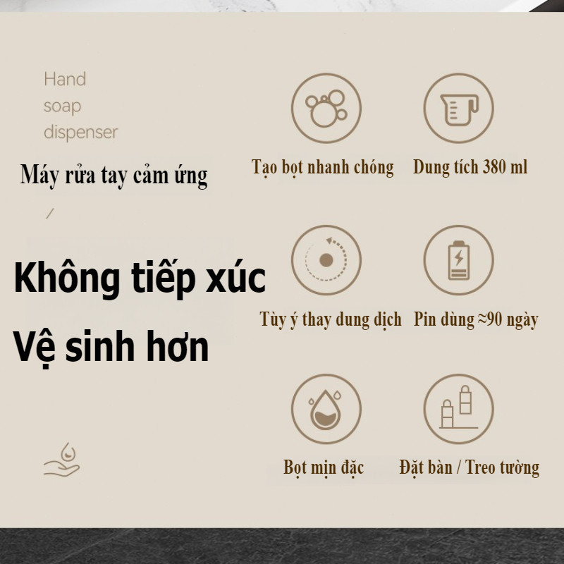 Máy rửa tay cảm biến tự động thông minh ,Tạo bọt,380ml,2 chế độ, 3 mức có thể chọn, áy phân phối xà phòng điện