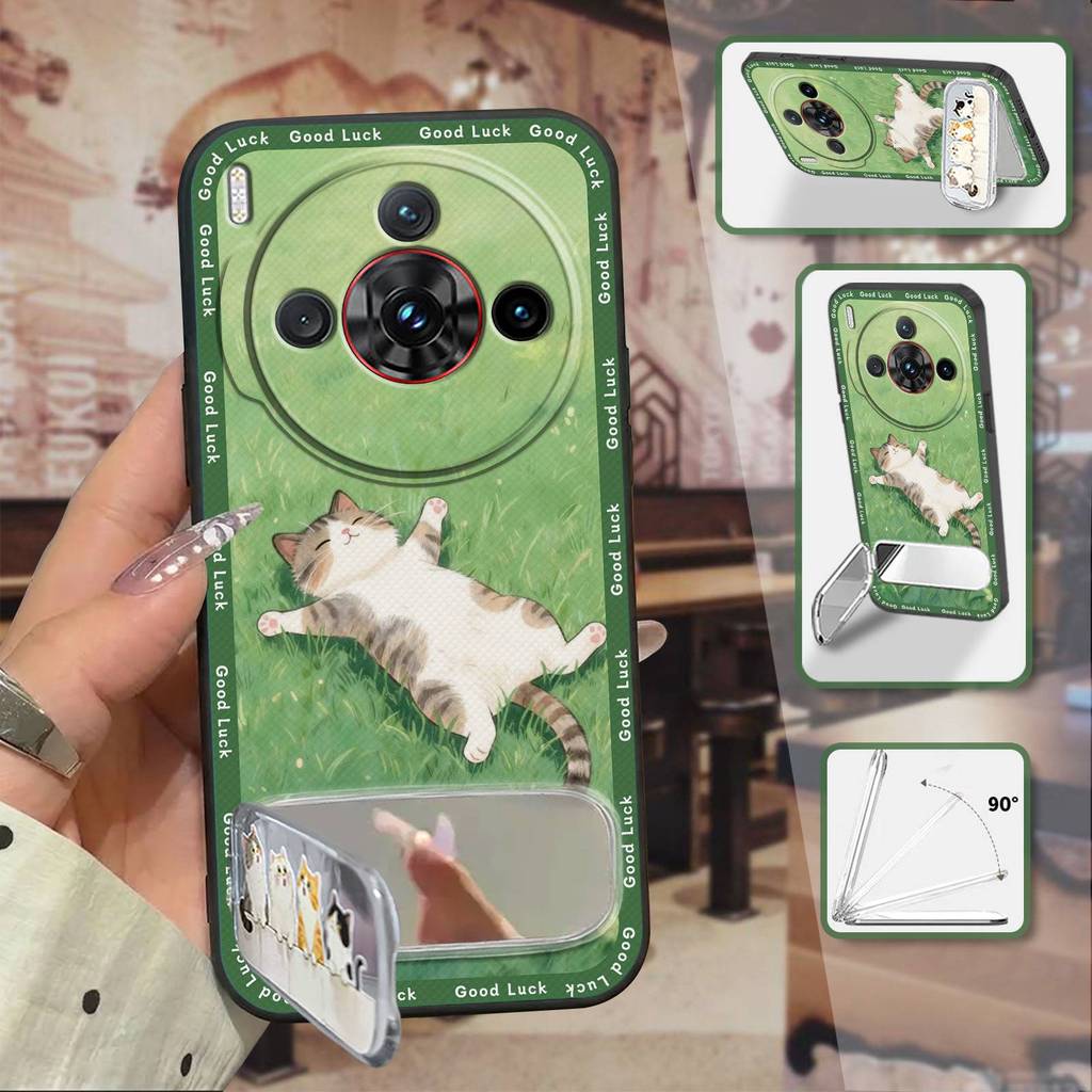 Ốp Điện Thoại Ba Chiều Silicon Cho ZTE Nubia Z60S Pro Giá Đỡ Điện Thoại Mặt Sau Vải Miếng Dán Gương Trang Điểm Chống Thấm Nước Chống Bụi Gương Bảo Vệ Dễ Thương 3D Vỏ Mềm TPU Sang Trọng