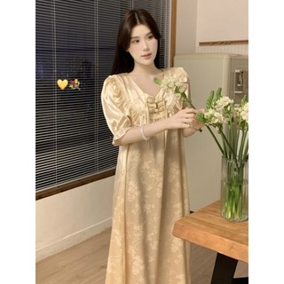 Váy ngủ ngắn tay mùa hè kiểu Trung Hoa mới, chất liệu satin jacquard, dáng rộng rãi trẻ trung cho Nữ