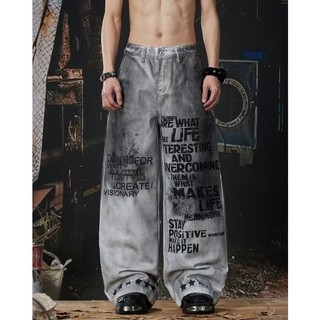 Quần jeans nam phong cách Mỹ in chữ, phù hợp mọi người