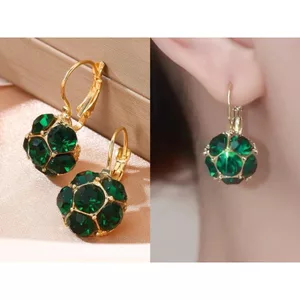 Bông tai thép không gỉ với đá zircon màu ngọc lục bảo sáng bóng - phụ kiện thời trang cho tiệc tùng