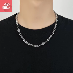 Vòng cổ thép titani thiết kế hình học kim cương, phong cách thời trang Hip-Hop cho nam và nữ