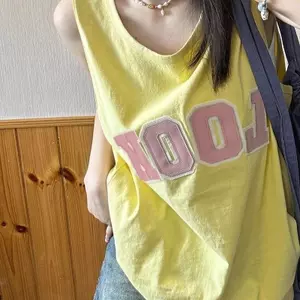 Áo vest nữ chất liệu cotton mát, thiết kế thêu ôm dáng, phong cách Hồng Kông, giảm giá mùa hè.