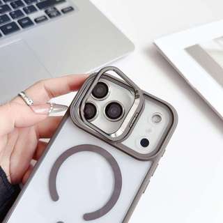 Ốp lưng iPhone trong suốt chống sốc hỗ trợ từ tính khung camera gập cho iPhone 14 15 16 17 Pro Max