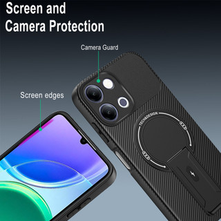 Dành Cho Vivo Y05 4G / Y11d 5G / Y11 5G 2026 / Y21 5G 2026 Ốp điện thoại Carbon Tecture Cứng Lưng Cạnh Mềm Có Thể Gập Lại Đế Chống Sốc Chống Rơi Mỏng Vỏ