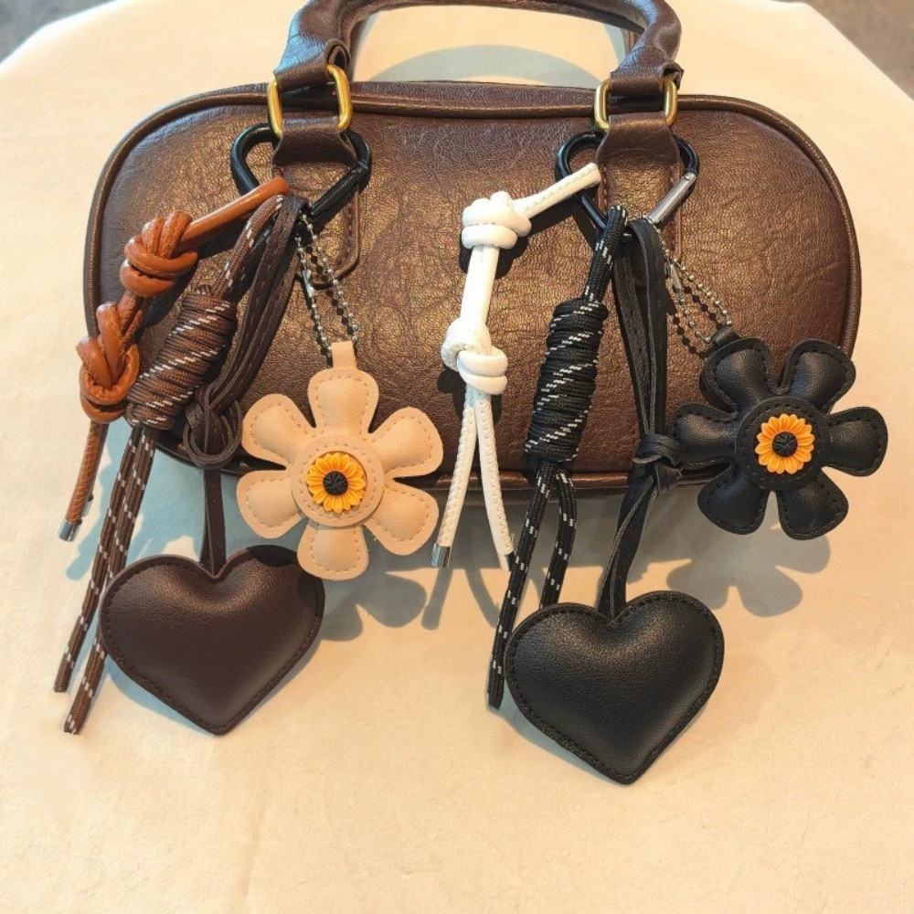 Móc khóa trái tim hướng dương HOBBYIN, Dây dệt dây buộc Túi da phong cách mùa hè tươi mát Mặt dây chuyền, Quà tặng Vòng chìa khóa thủ công Túi đeo tua rua Boho Túi xách nữ