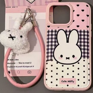 Nối Đen Lưới Chấm Bi Miffy Thỏ Trường Hợp Điện Thoại Cho iPhone 17 16 15 14 13 12 11 Pro Max X XR XS Max 8 Plus SE2020