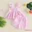 Bộ trang phục 2 món mùa hè cho bé gái Áo chữ A in kẻ sọc ngắn tay + Bộ quần Short viền xếp nếp