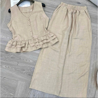 (Hàng đẹp ) SET Bộ Đũi Nữ Quần Suông DÀI Thiết Kế Bèo Mát Mẻ Thời Trang Cho Mùa Hè K&B FASHION