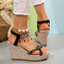 Mũi Tròn Dày Đế Nêm Gót Sandal Nữ Phổ Biến Bện Gai Dây Đàn Hồi Phong Cách Bohemian Giày Cao Gót CRUV