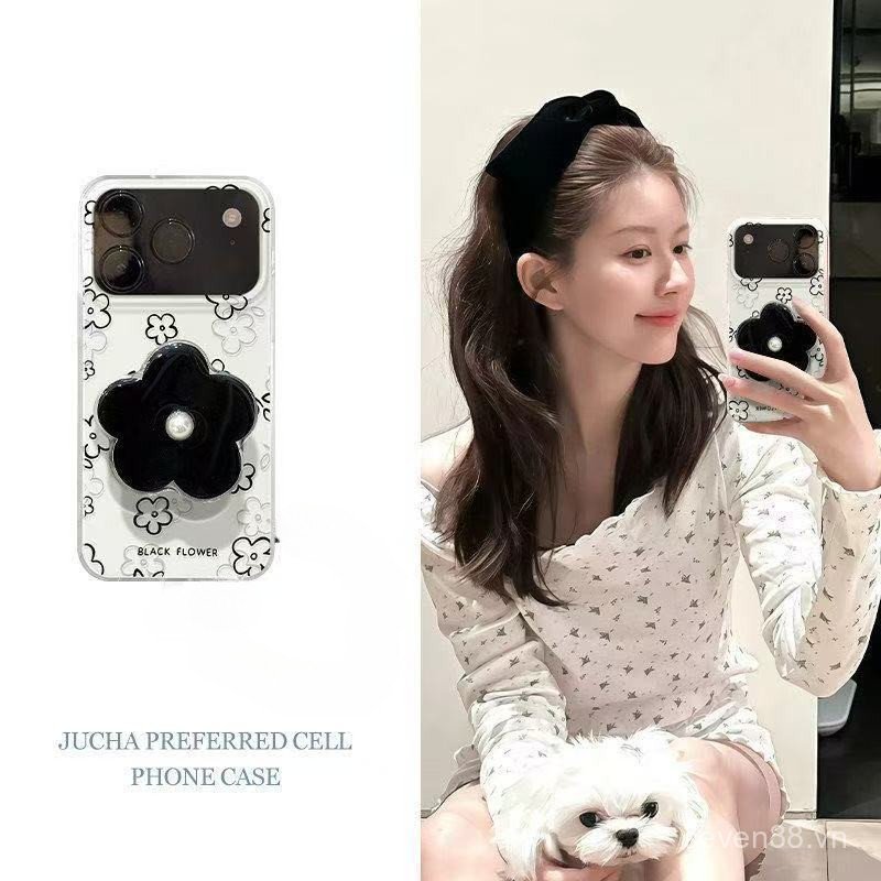 Ốp Điện Thoại Thích Hợp Cho iPhone 7 8 X XS XR XSMAX 11 12 13 14 15 16 17 Pro max Plus Air Black Hoa Nhỏ Có Giá Đỡ Vỏ Bảo Vệ Chống Sốc Bao Gồm Tất Cả FHXE