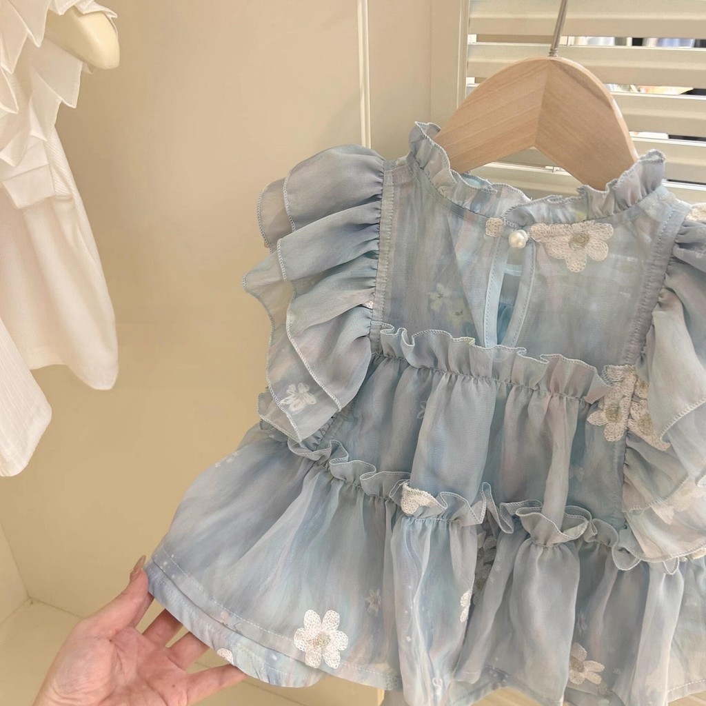 Bộ Đồ Bé Gái Mùa Hè Phong Cách Mới Bé Gái Ngọt Ngào Áo Sơ Mi Cho Bé Quần Short Thời Trang Bộ Đồ Hai Mảnh