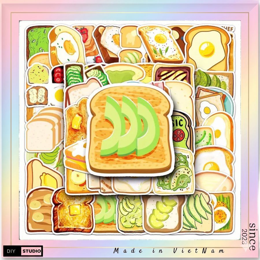 100 sticker sandwich bánh mì trang trí xe đẩy dán tường bánh mì kẹp thịt hamburger decor trang trí menu quán ăn vặt