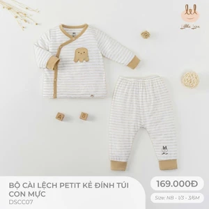 Bộ dài tay petit mỏng, mềm, thấm hút tốt kẻ dính túi con mực dành cho bé Lil little Love (DSCC07)