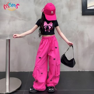 Bộ đồ bé gái kiểu Hàn chất lượng cao mới Thiết kế nơ kết hợp quần cargo Thời trang, dễ phối đồ đồ bộ
