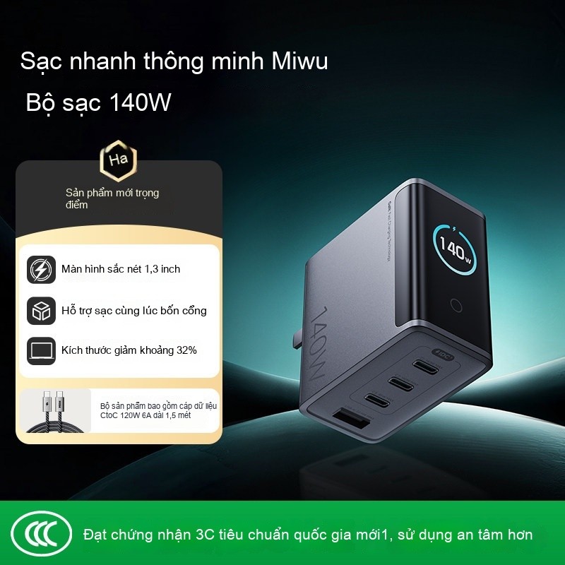 Củ Sạc GaN 140W MIIIW CA514 Pro Màn Hình 4 cổng 3C1A Sạc Nhanh Cho ...