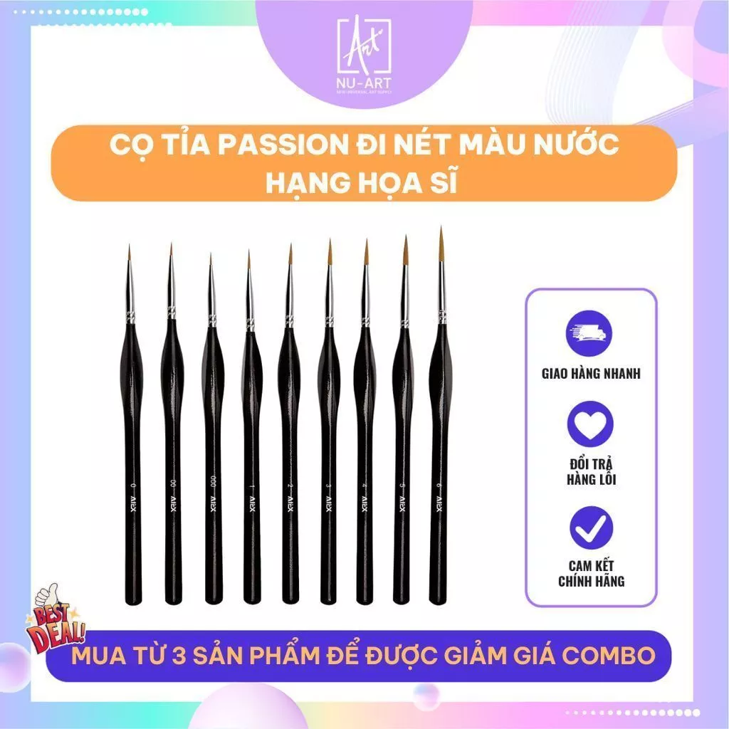 Cọ Tỉa Đầu Tròn Passion Vẽ Màu Nước Hạng Họa Sĩ Cao Cấp
