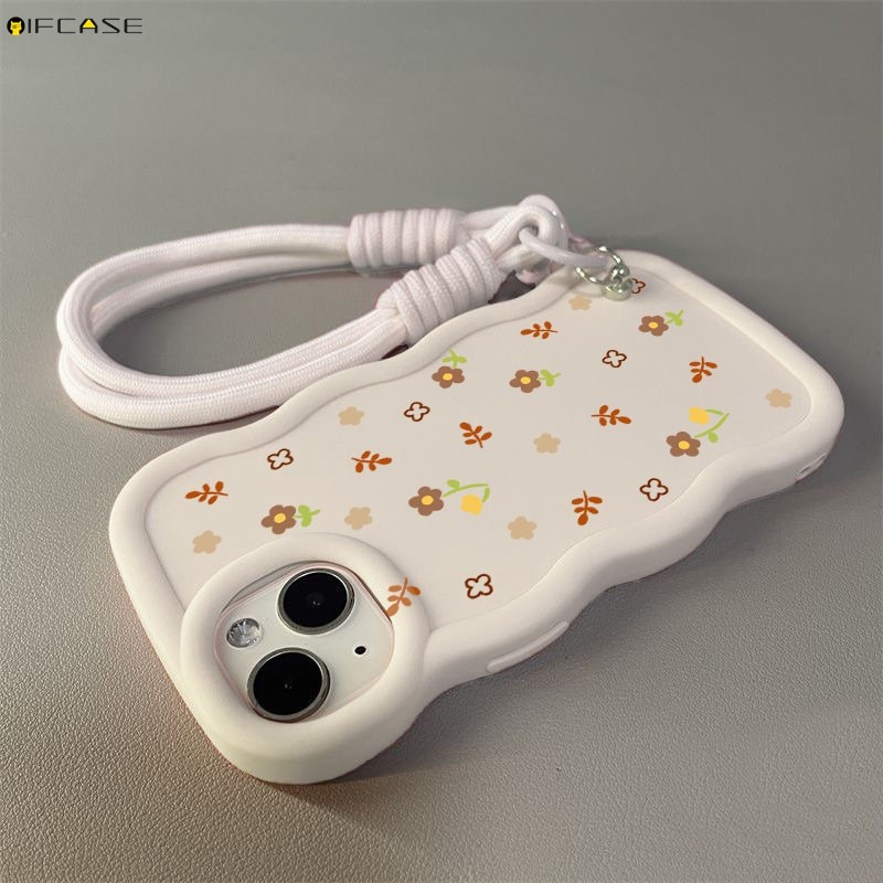 Dành Cho Xiaomi 14 Ultra 14T Pro Poco C75 C71 X7 X6 Pro X5 Pro X3 Pro NFC X2 Ốp Điện Thoại Có Dây Đeo Sáng Tạo Sóng Nâu Hoa Vàng Mờ Vỏ Mềm