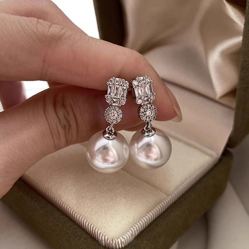 Niche Simple Commuter Zircon Ngọc Trai Tai Kẹp Bông Tai Bông Tai