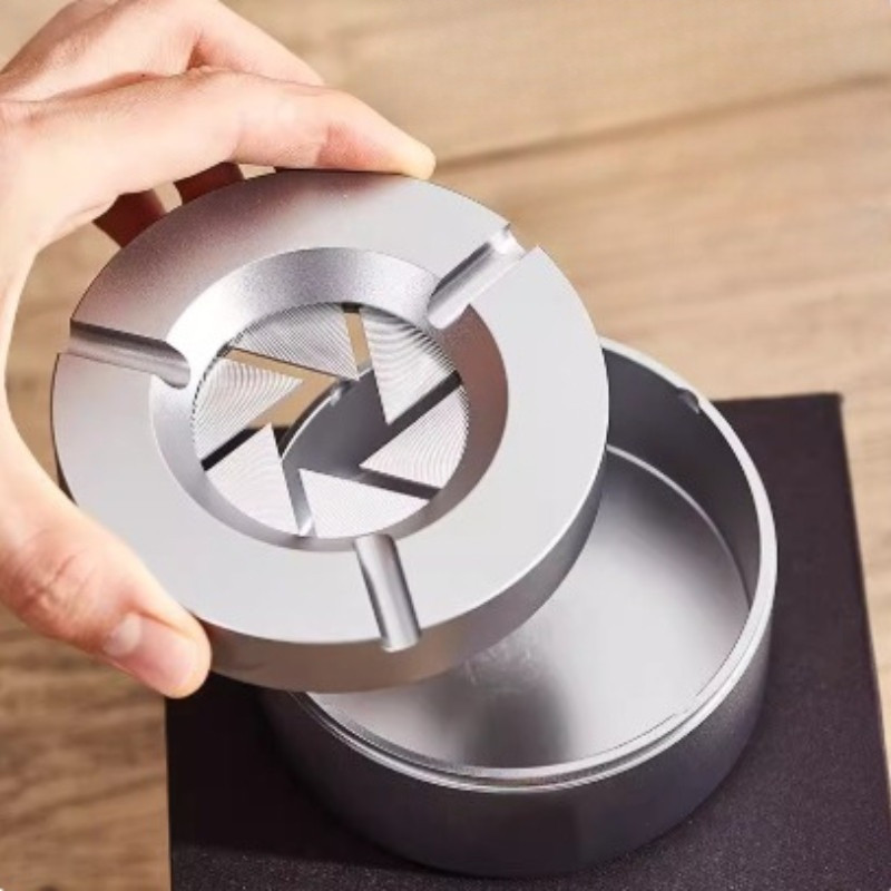 Gạt Tàn Hợp Kim Nhôm Cao Cấp, Mạ Crom Sáng Bóng, Nắp Xoay Kín Chống Gió Bụi, Dễ Vệ Sinh, Dùng Cho Ô Tô Và Phòng Khách