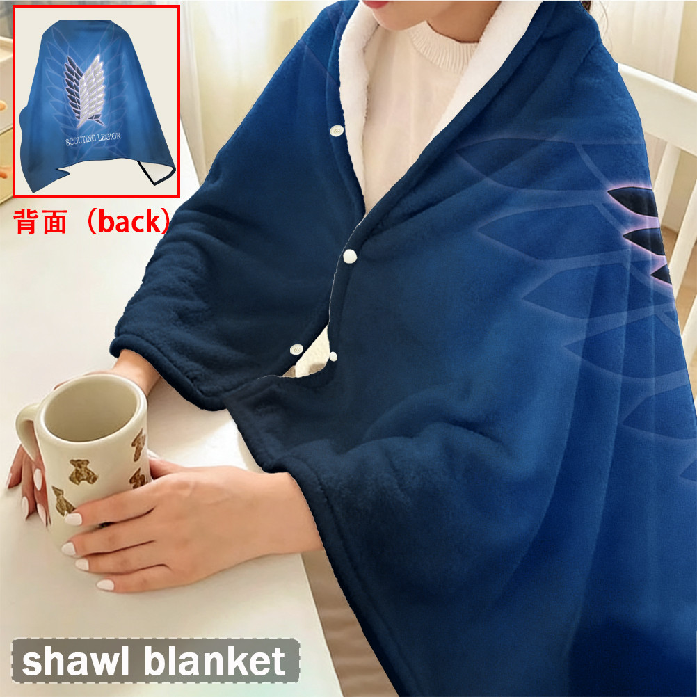 Chăn nút bấm Attack on Titan Logo Flannel, Khăn choàng Flannel đa chức năng Logo của Đoàn Hướng đạo, có thể đeo để sử dụng trong văn phòng, Thiết bị du lịch ngoài trời.
