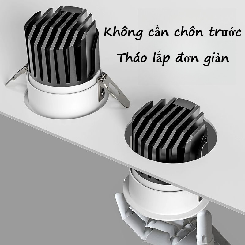 Đèn Âm Trần Spotlight Chống Chói Cao Cấp CRI≥98 Ánh Sáng 3 Màu 7W-16W Cho Phòng Khách Lắp Âm Trần Đơn Giản