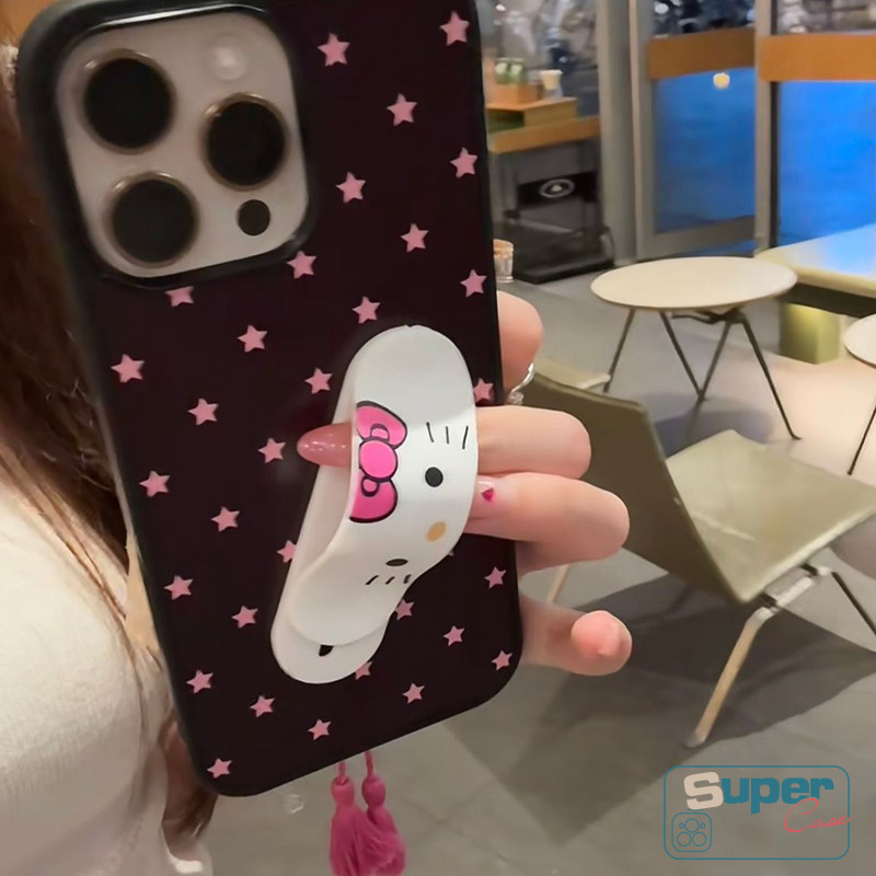 Ốp Lưng Cho IPhone 16 11 17 15 14 13 12 Pro Max 7Plus Air XR X XS Max 15 16 14 Plus Thời Trang Ngọt Ngào Sao Hồng Mèo Con Dây-Aid Giá Đỡ Điện Thoại